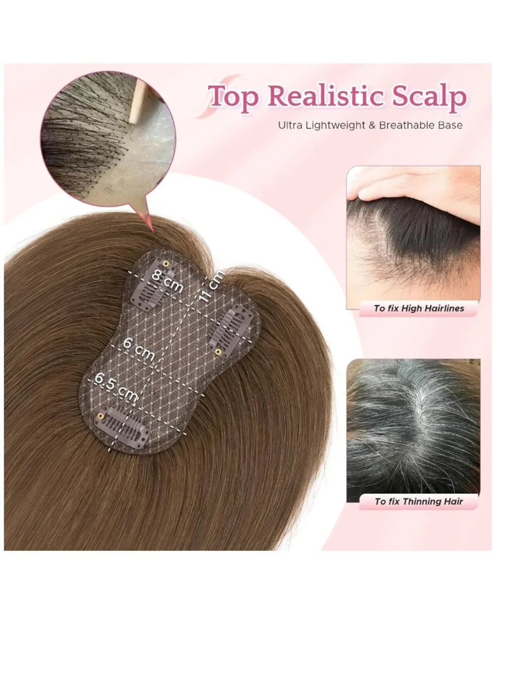 NEW SEGOHair Real Human Hair Side Bangs Lace Base Piece Clip Topper Chocolate